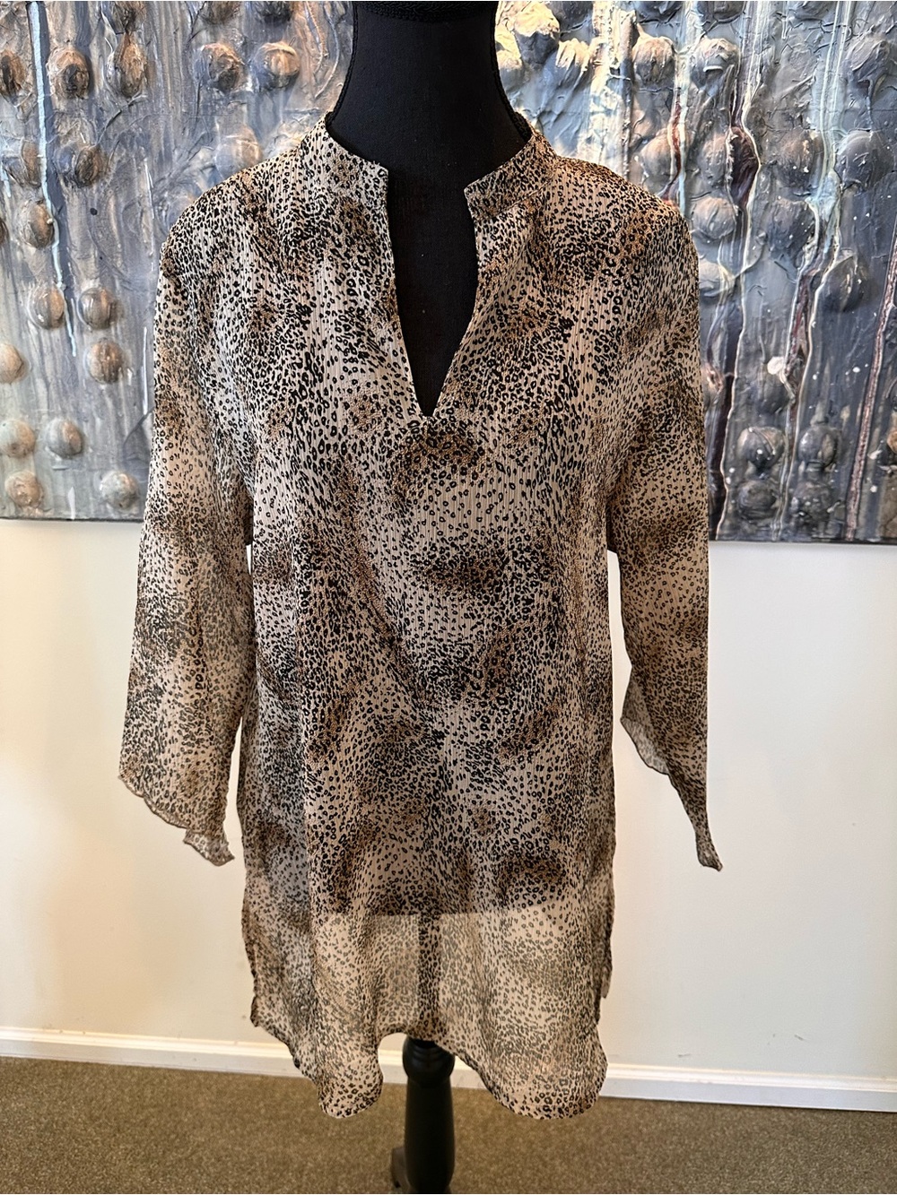⭐️ Claudia Richard Sheer Lg Animal-Print Tunic Shirt